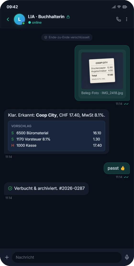 LIA-Chat auf dem Smartphone — Buchhaltung per Nachricht