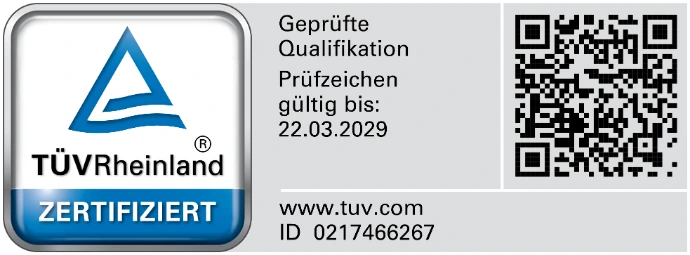TÜV Rheinland – Geprüfte Qualifikation, Prüfzeichen gültig bis 22.03.2029, ID 0217466267